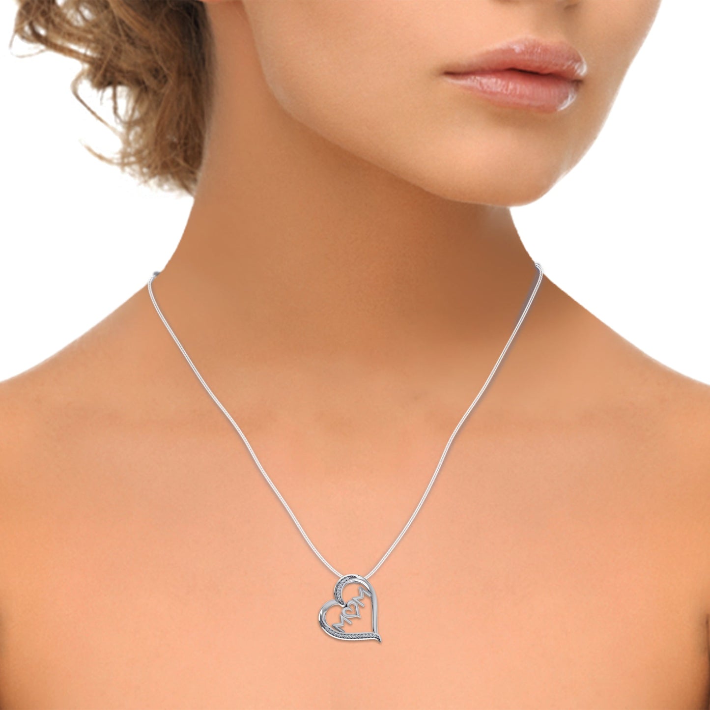10K White Gold Round Diamond Womens Mom Heart Pendant 1/25 Cttw
