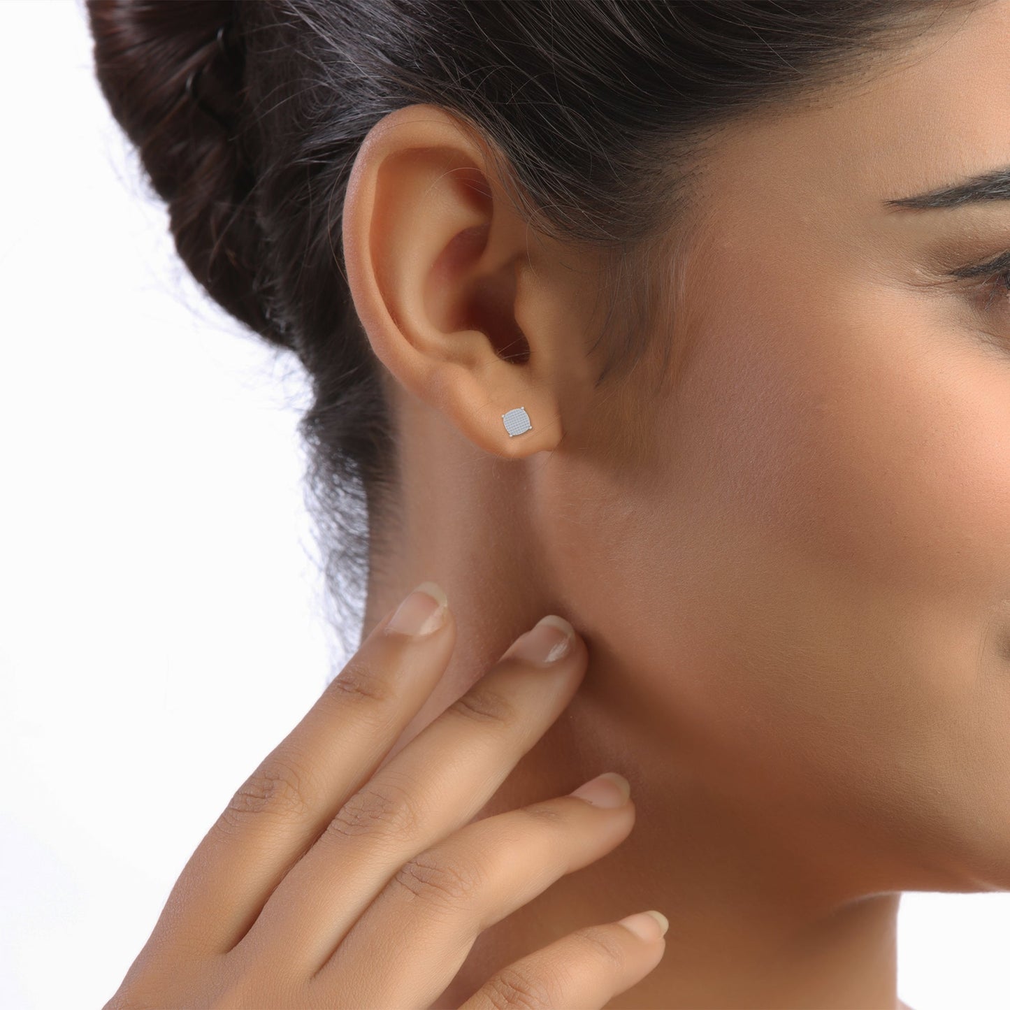 10K White Gold Round Diamond Designer Halo Mens Stud Earring 3/8 Cttw