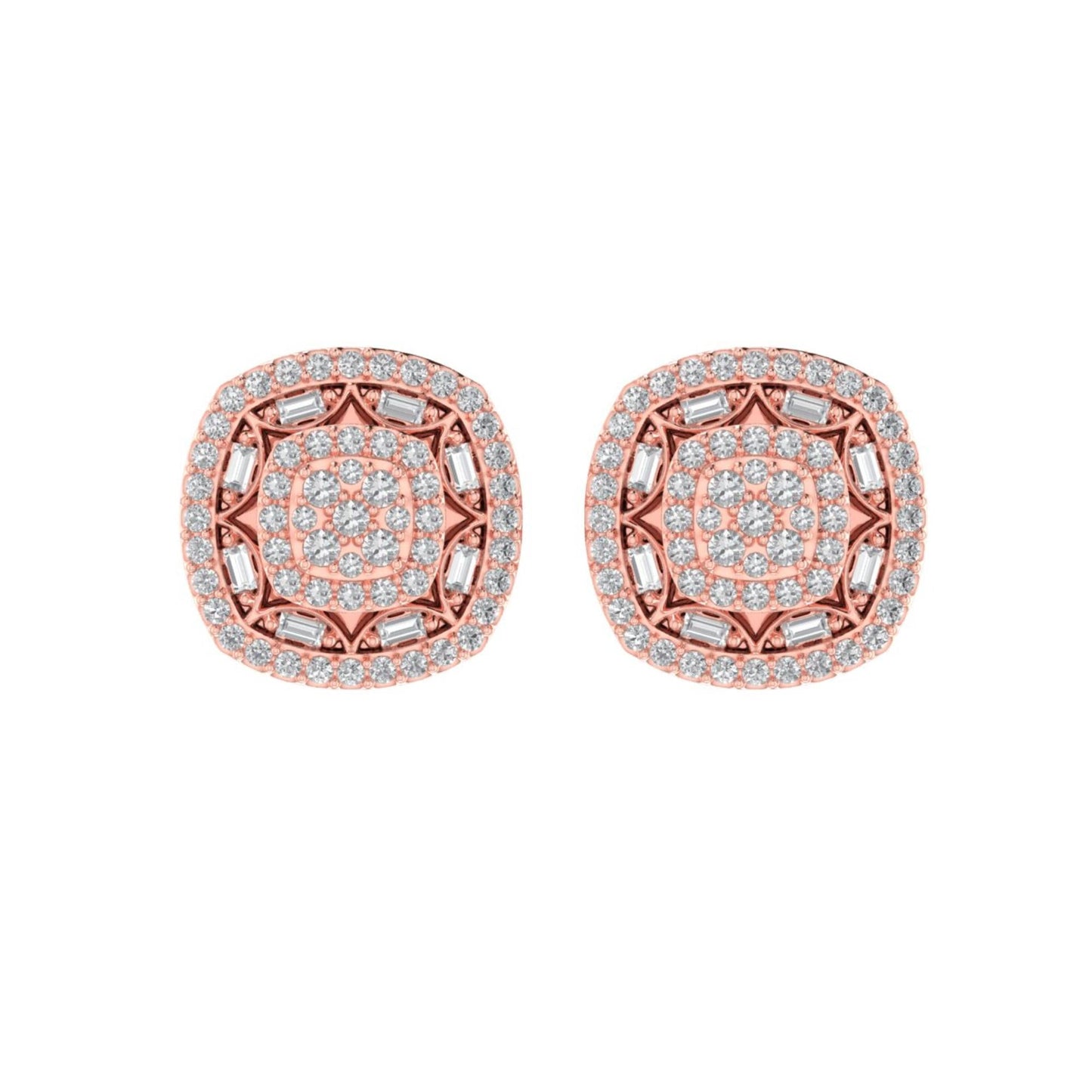 Sterling Silver Round Baguette Diamond Square Flower Designer Stud Earring RP+PP 1/2 Cttw
