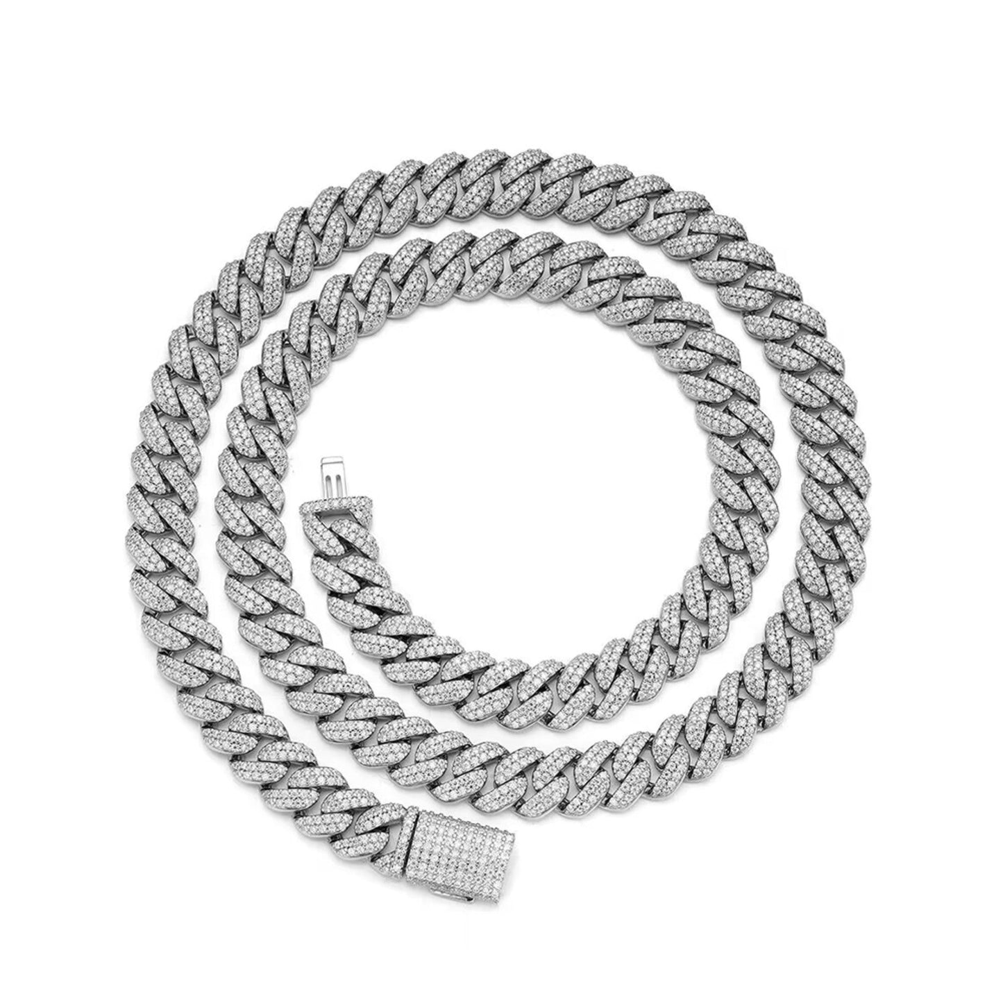 Sterling Silver Moissanite 8mm Cuban Chain 22 Inch RP 15-1/8 Cttw