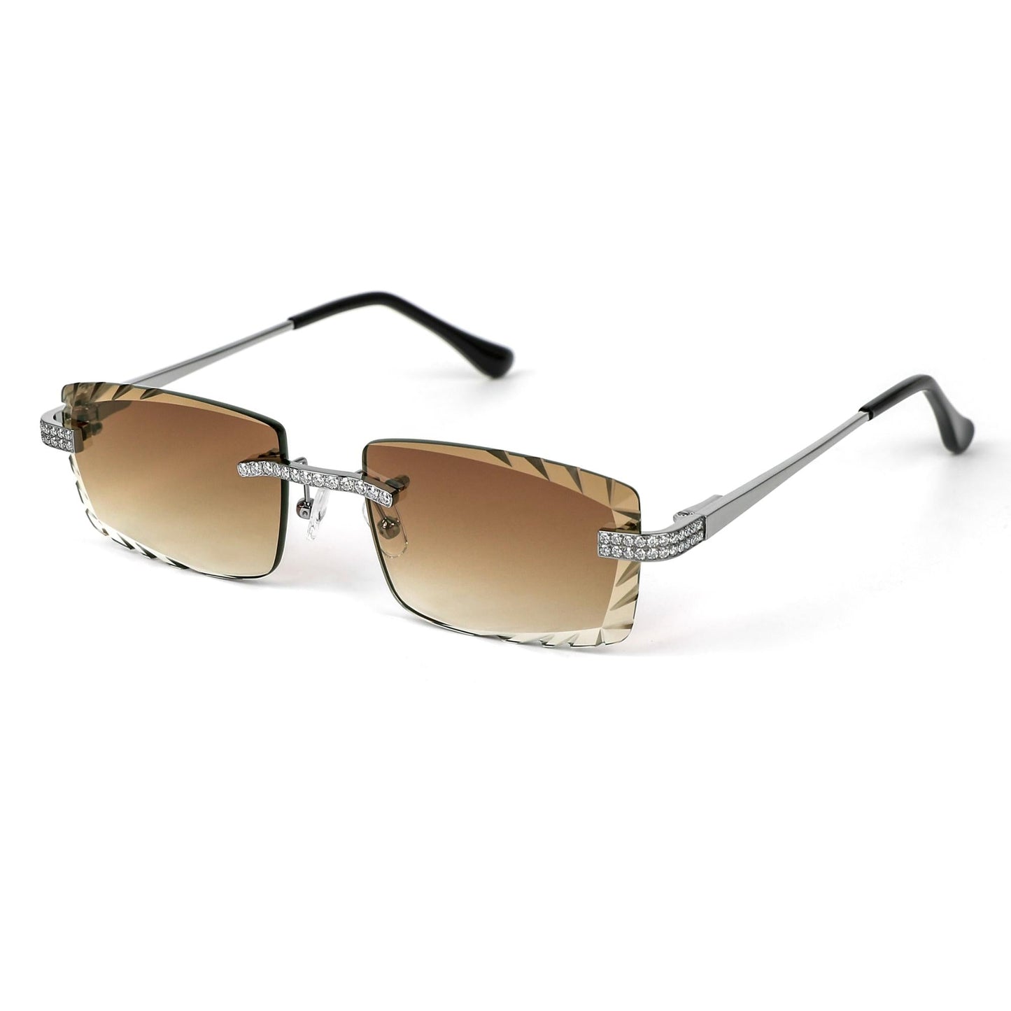 Sterling Silver Round Moissanite Cartier Square Shape Brown Lens Wooden Glasses RP 2-1/3 Cttw
