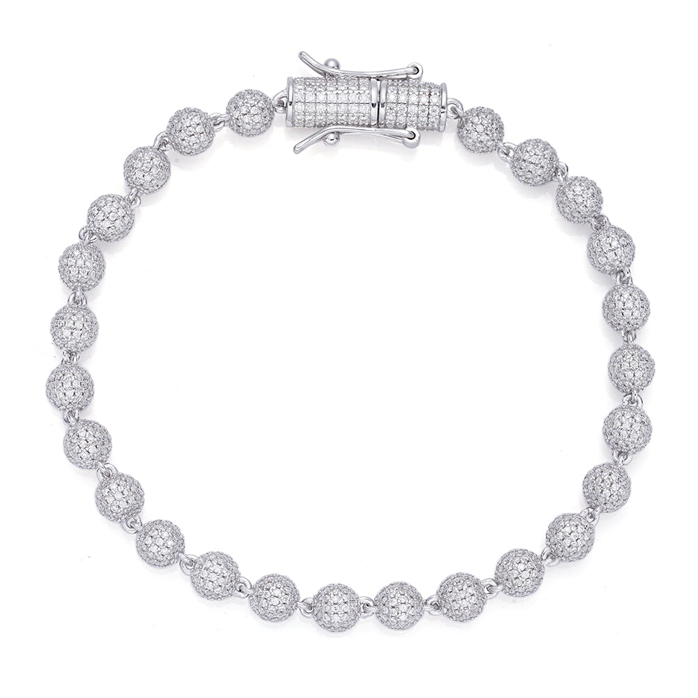 Sterling Silver Round Moissanite Ball Chain Designer 8 Inch Mens Bracelet RP 7-5/8 Cttw