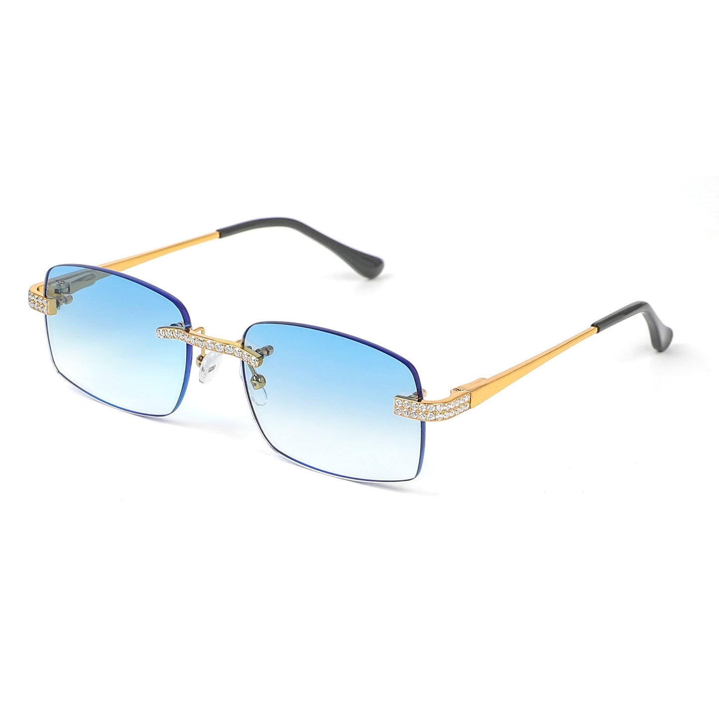 Sterling Silver Round Moissanite Cartier Square with Bevel Shape Blue Lens Wooden Glasses GP