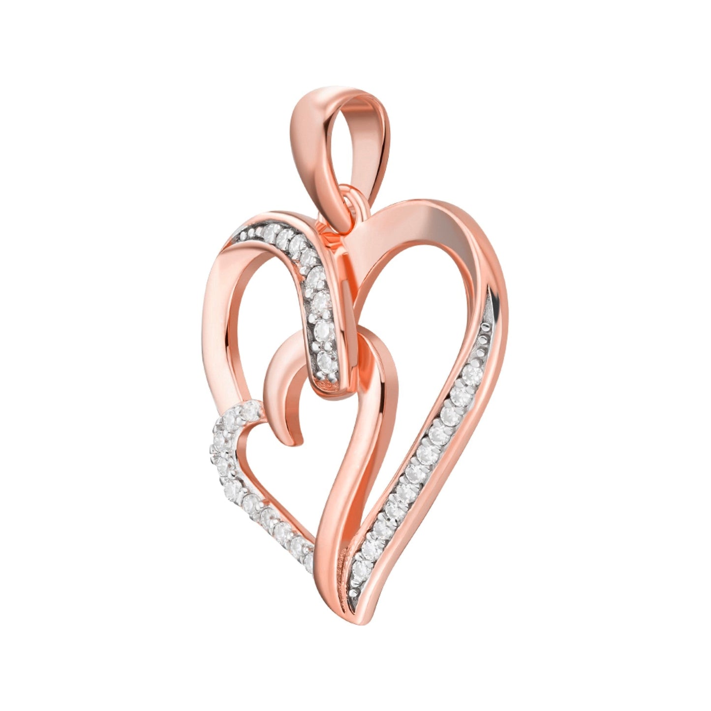 Sterling Silver Round Moissanite Double Heart Infinity Designer Pendant RP+PP 1/6 Cttw