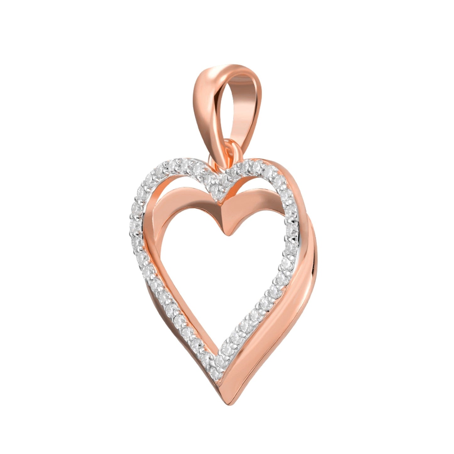 Sterling Silver Round Moissanite Double Row Heart Designer Pendant RP+PP 1/5 Cttw