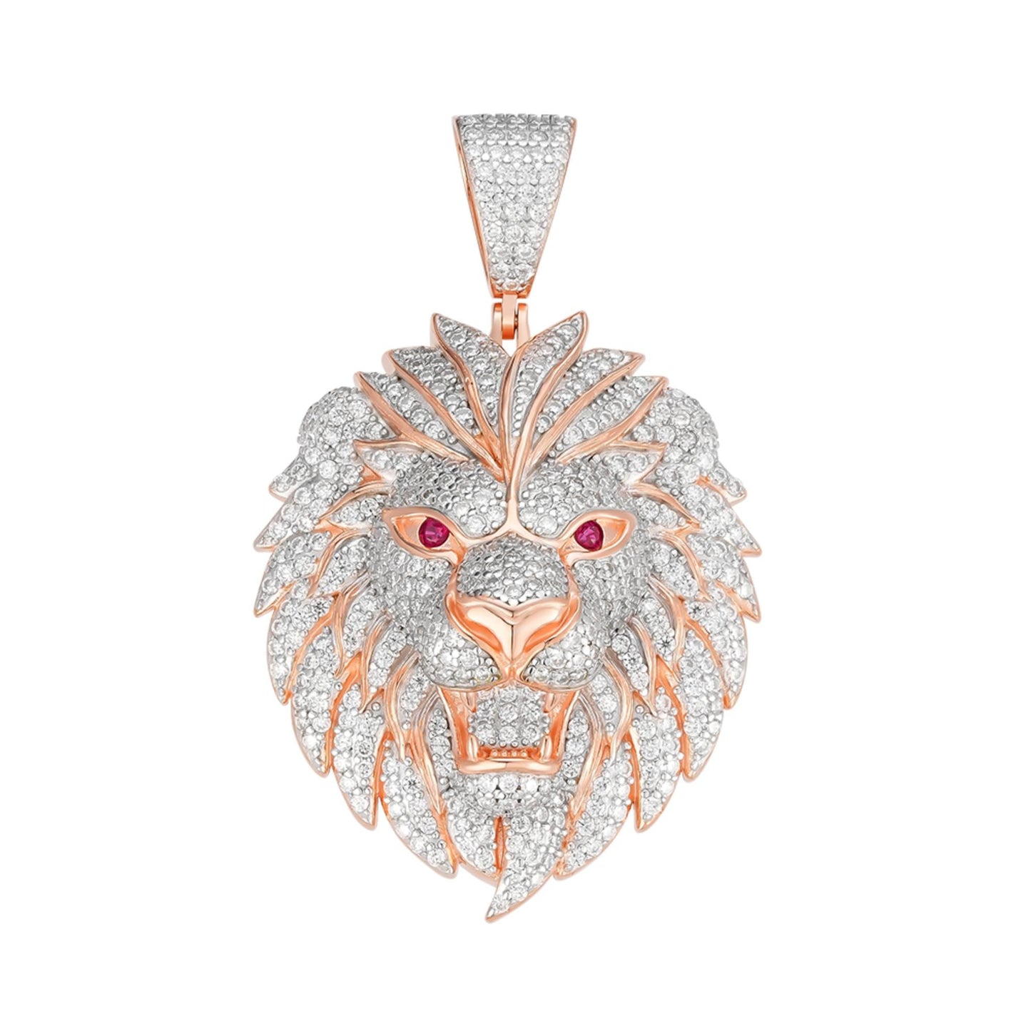 Sterling Silver Round Moissanite with Color CZ Lion Animal Pendant RP+PP 2-1/2 Cttw