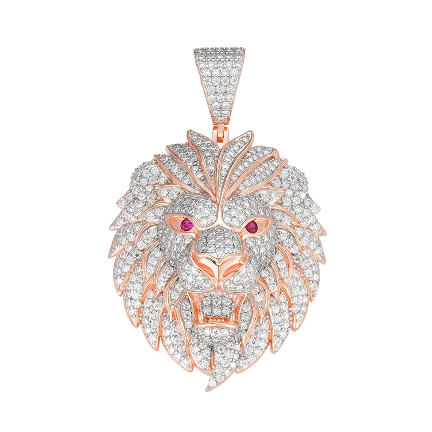 Sterling Silver Round Moissanite with Color CZ Lion Animal Pendant RP+PP 5 Cttw