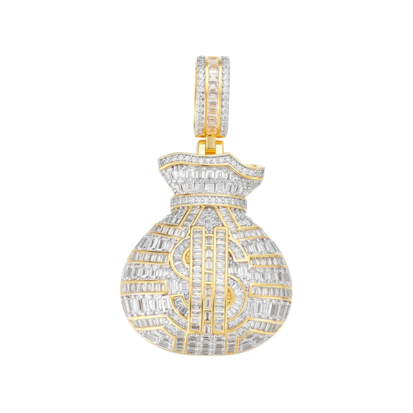 Sterling Silver Round Moissanite Dollar Bag Designer Pendant RP+GP 7-1/3 Cttw