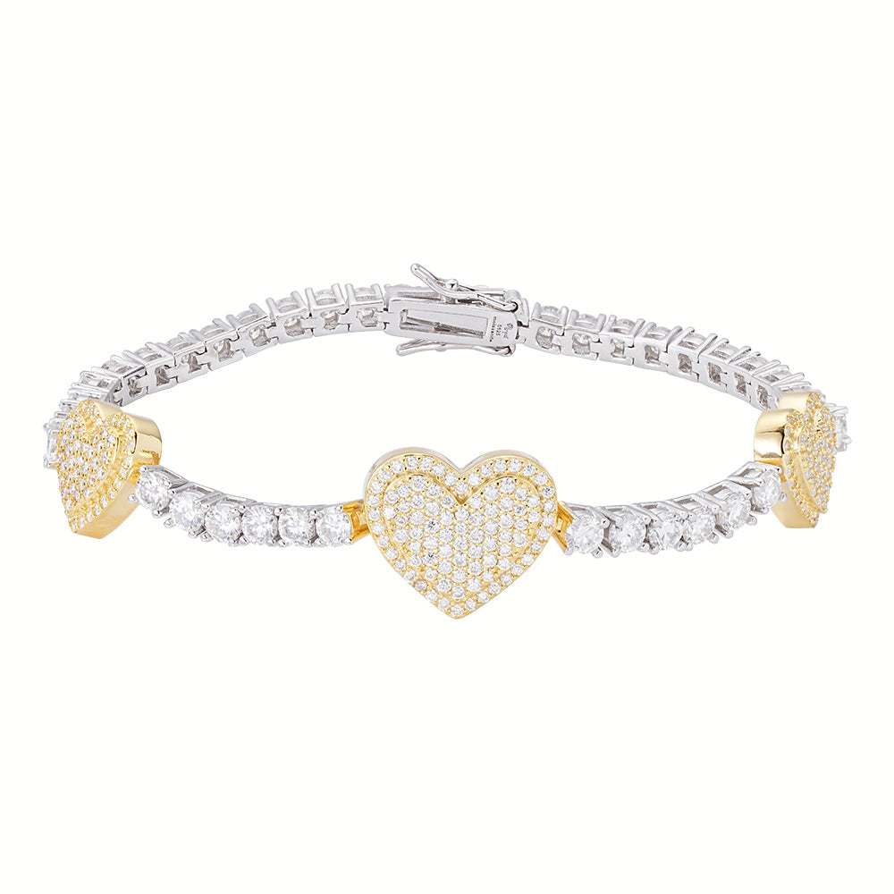 Sterling Silver Round Moissanite 15mm Heart Designer With 3mm Tennis Chain 7 Inch Bracelet RP+GP 1-1/8 Cttw