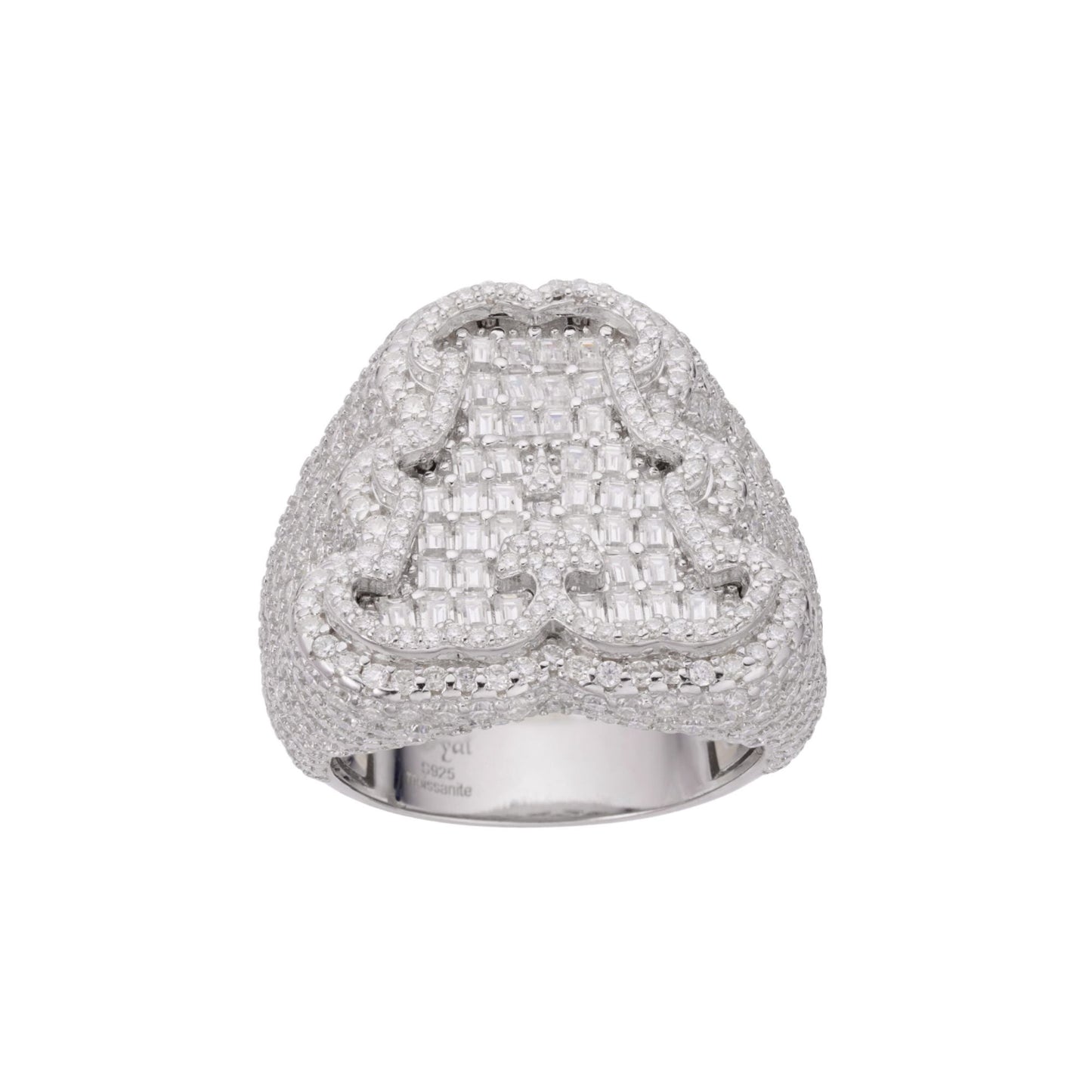 Sterling Silver Round Baguette Moissanite Albhabet A letter Initial SZ 10 Mens Ring RP 7-5/8 Cttw