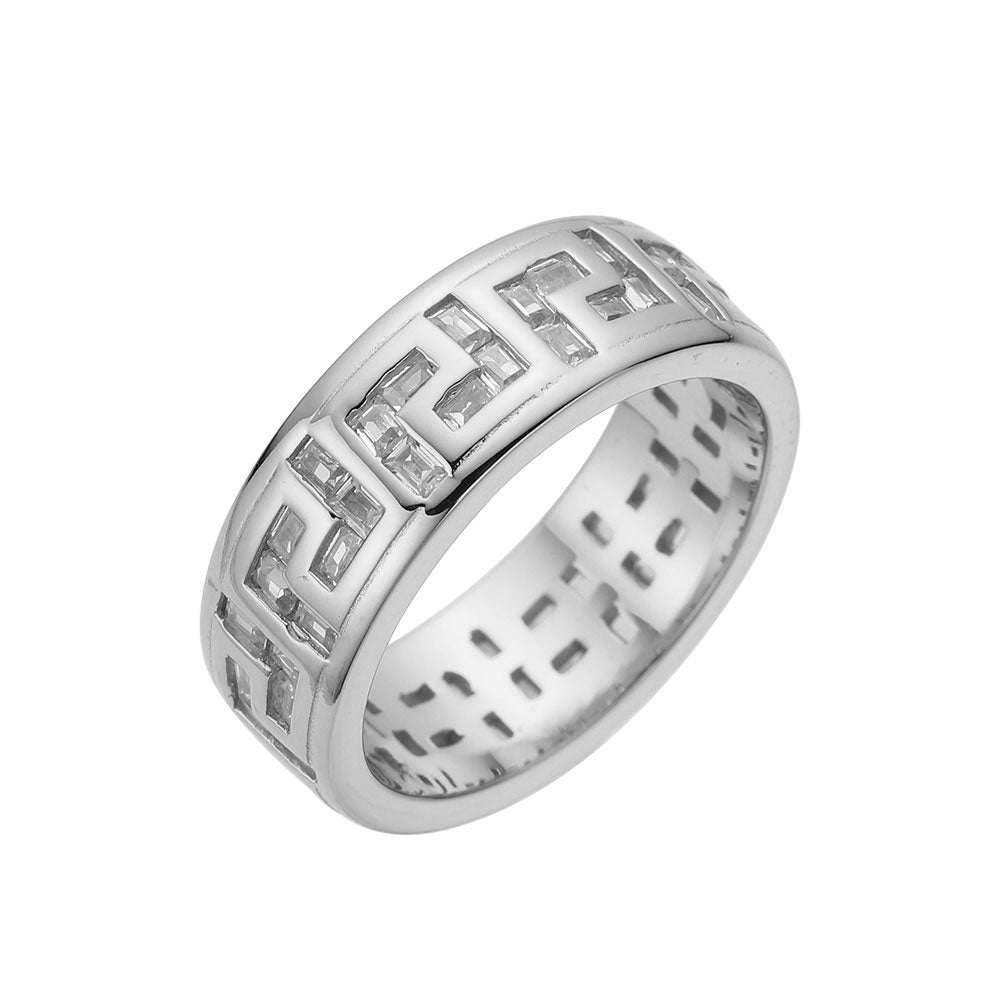 Sterling Silver Baguette Moissanite SZ 9 Designer Mens Band Ring RP 2-5/8 Cttw