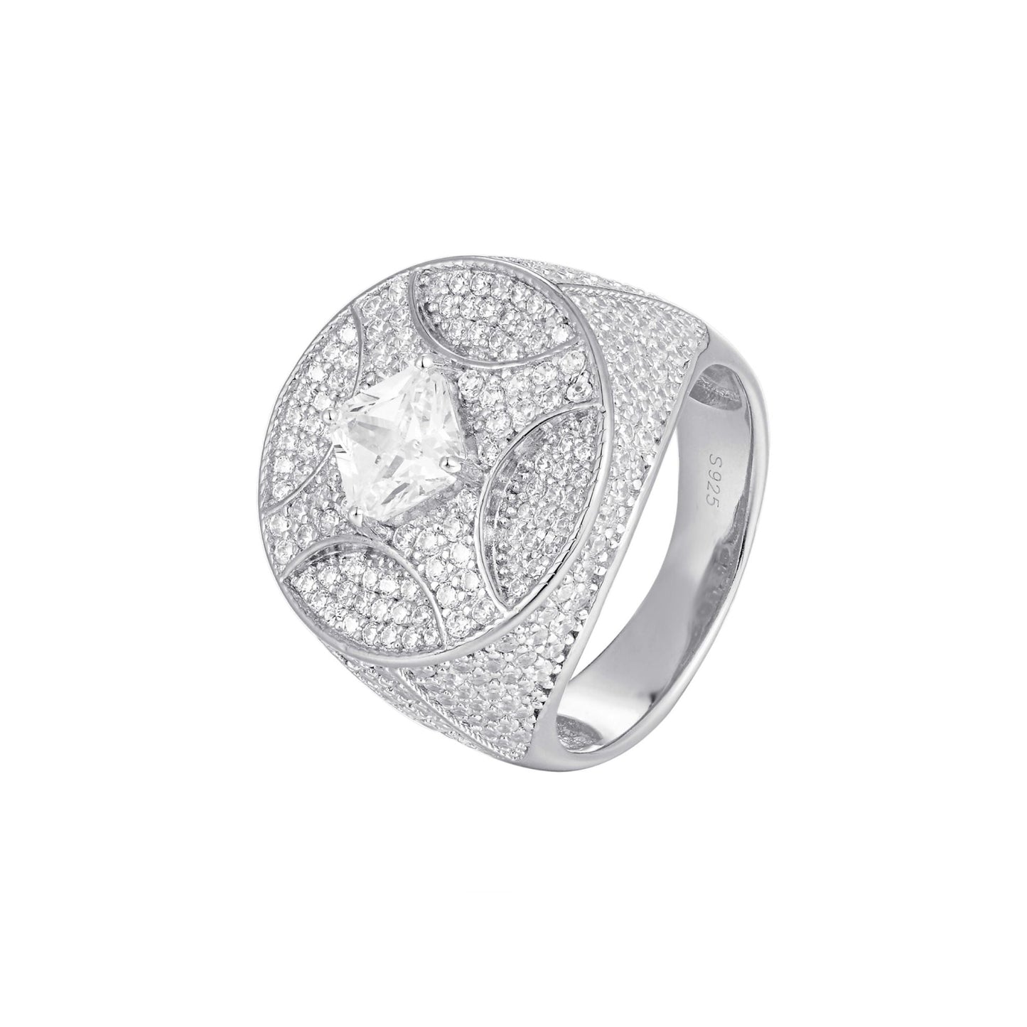 Sterling Silver Round Princess Cut CZ Designer Mens Ring RP