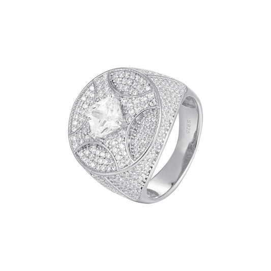 Sterling Silver Round Princess Cut CZ Designer Mens Ring RP