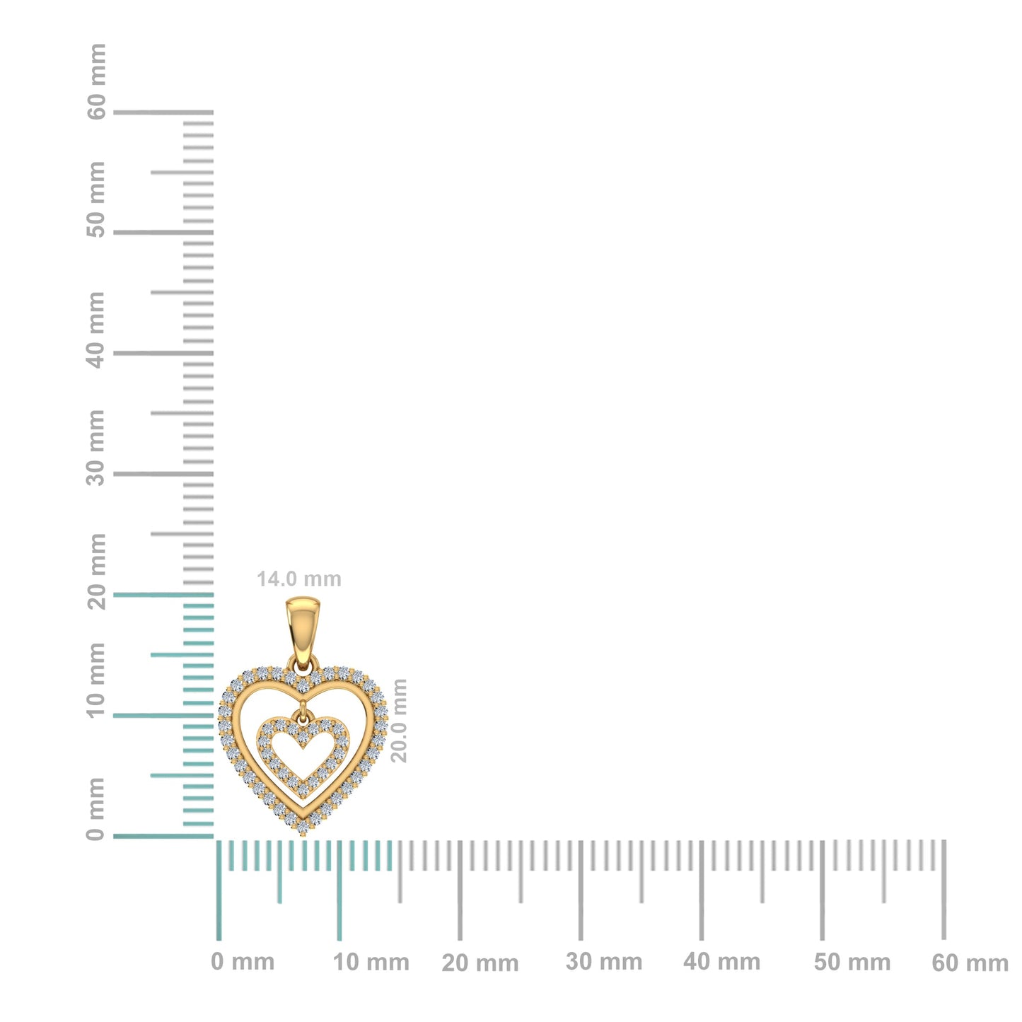 10K Yellow Gold Round Diamond Womens Double Heart Pendant 1/4 Cttw