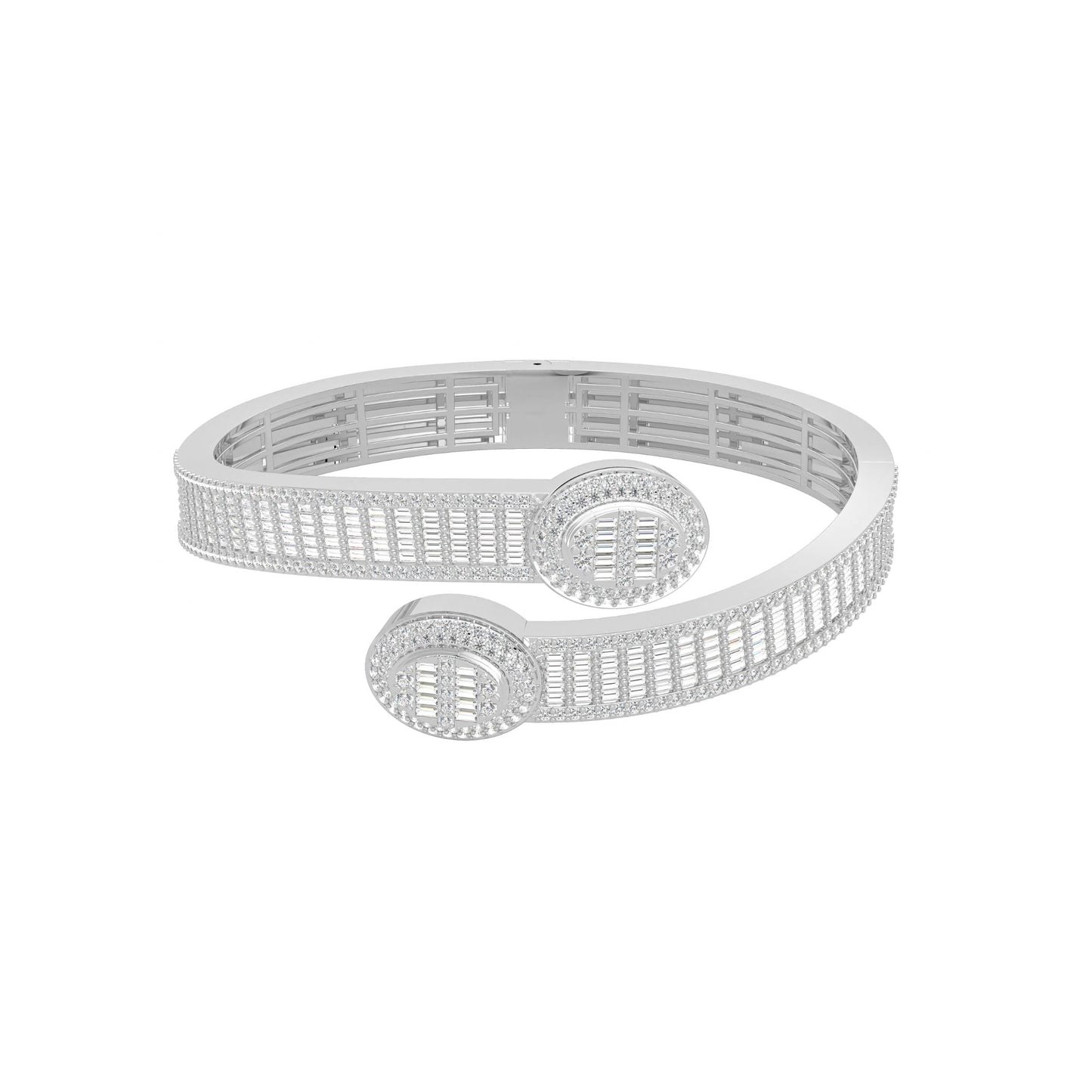 10K White Gold Tw Baguette Bangle Bracelet  5-1/2 Cttw