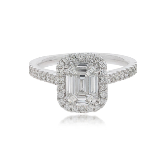 14K White Gold T.W. Emerald Diamond Pie Cut Ring Sz 7 2-1/4Cttw