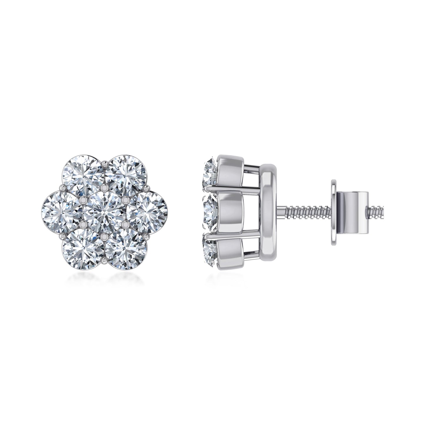 Sterling Silver Round Cz Flower Stud Earrings RP
