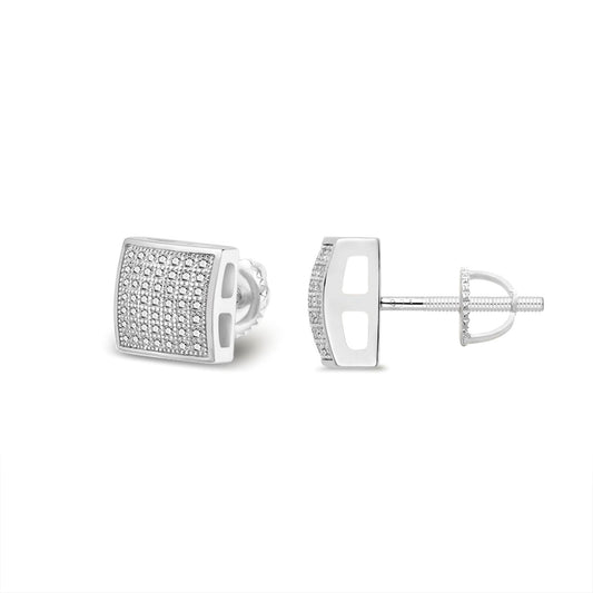 Sterling Silver Round Moissanite Square Shape Stud Earrings RP 3/8 Cttw