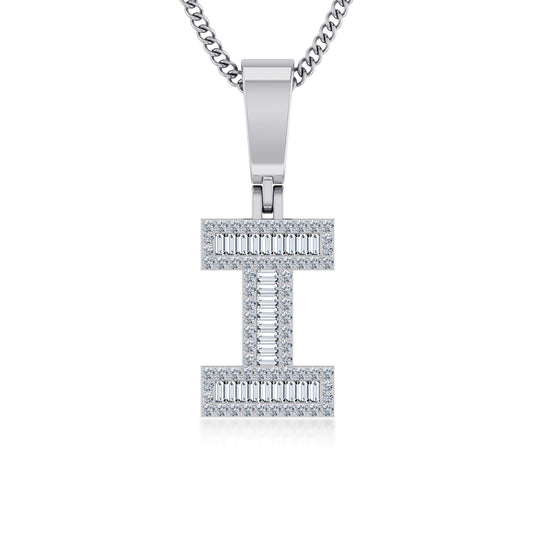 10K White Gold Tw Baguette Initial I Pendant 1/3 Cttw