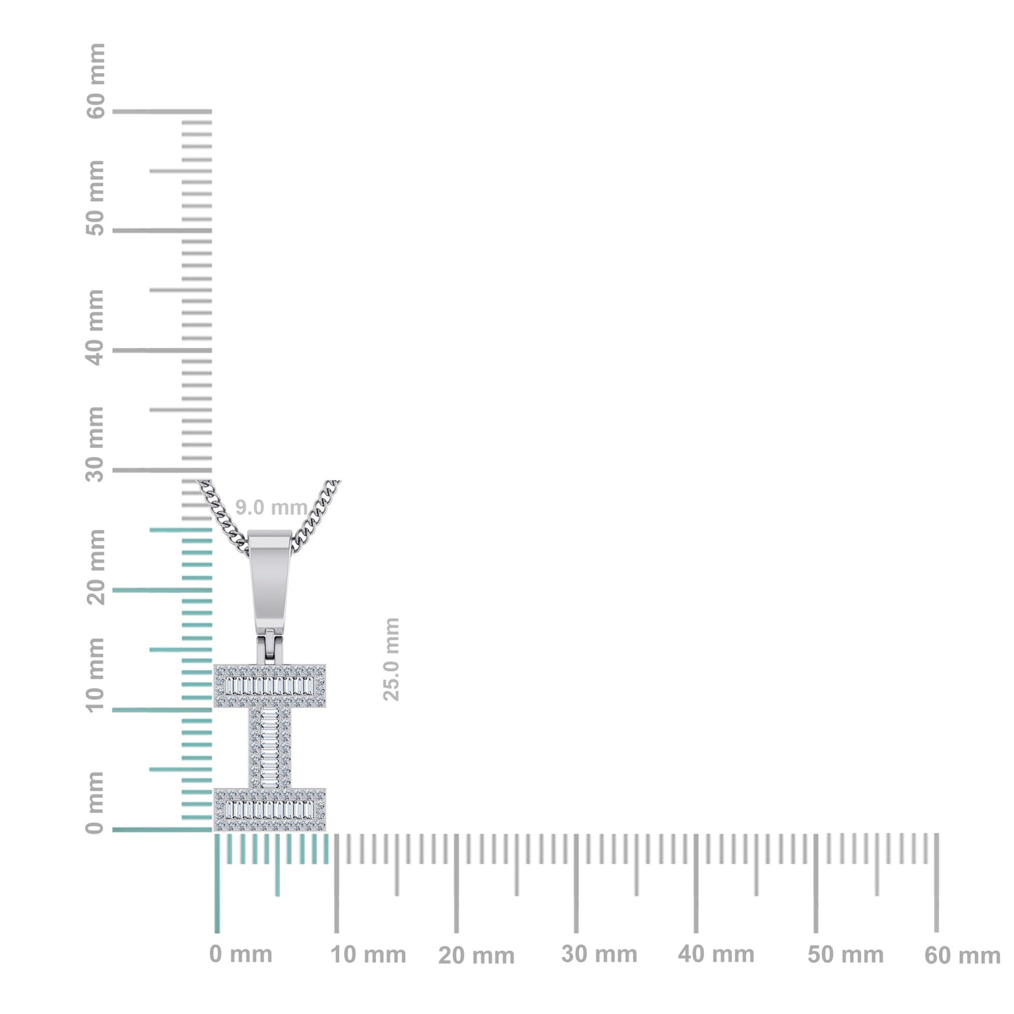 10K White Gold Tw Baguette Initial I Pendant 1/3 Cttw