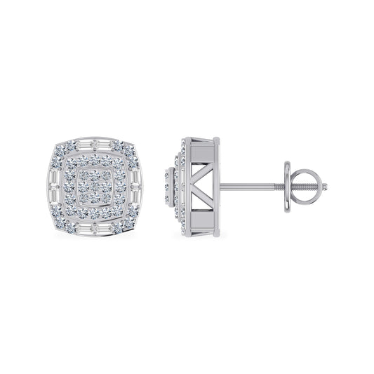 10K White Gold Round Diamond Square Shape Stud Earrings 5/8 Cttw