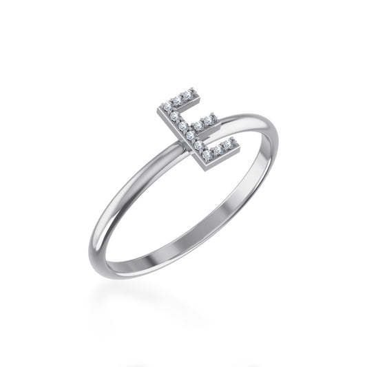 10K White Gold Womens Round Diamond E Initial Letter Ring 1/25 Cttw