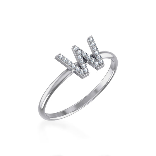 10K White Gold Womens Round Diamond W Initial Letter Ring 1/10 Cttw