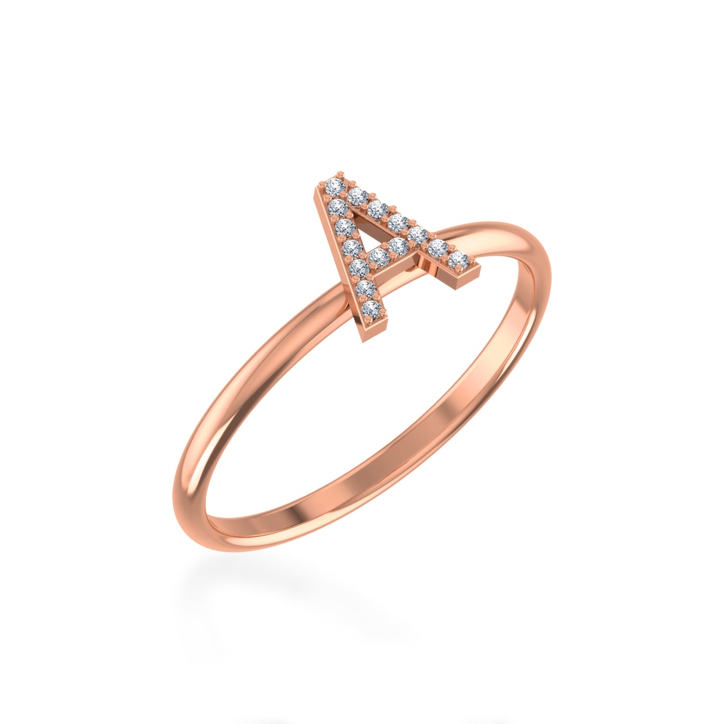 10K Rose Gold Womens Round Diamond A Initial Letter Ring 1/25 Cttw