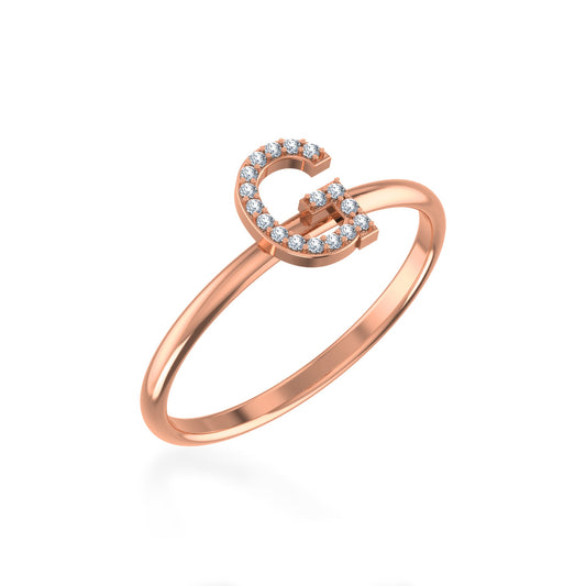 10K Rose Gold Womens Round Diamond G Initial Letter Ring 1/20 Cttw