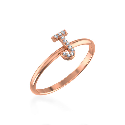 10K Rose Gold Womens Round Diamond J Initial Letter Ring 1/25 Cttw