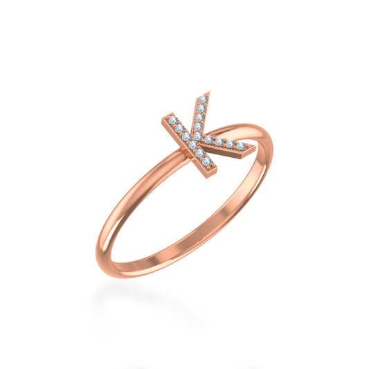 10K Rose Gold Womens Round Diamond K Initial Letter Ring 1/25 Cttw