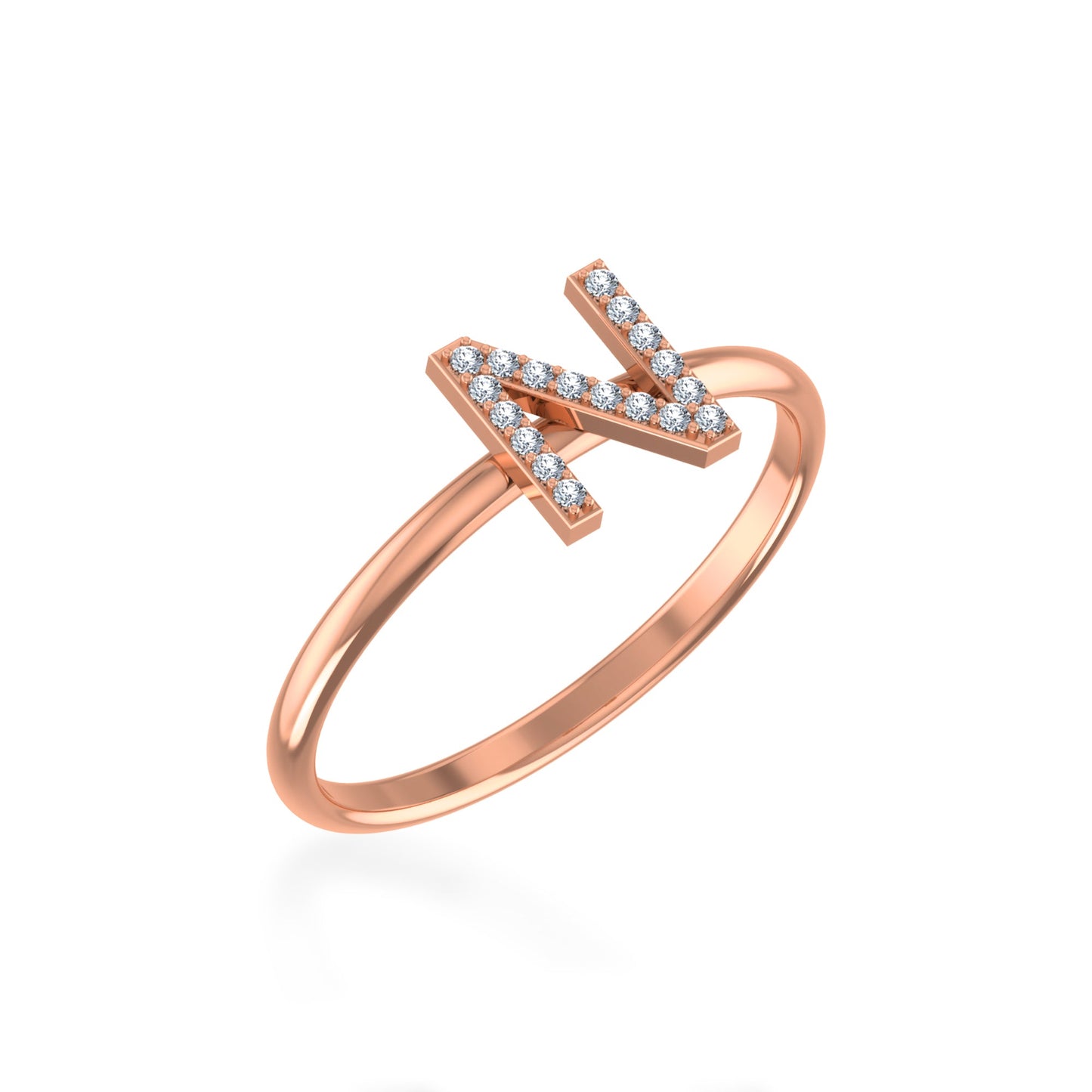 10K Rose Gold Womens Round Diamond N Initial Letter Ring 1/20 Cttw