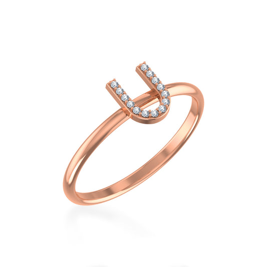 10K Rose Gold Womens Round Diamond U Initial Letter Ring 1/25 Cttw