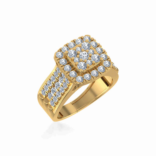 10K Yellow Gold Round Diamond Halo Bridal Cluster Ring 1 7/8 Cttw