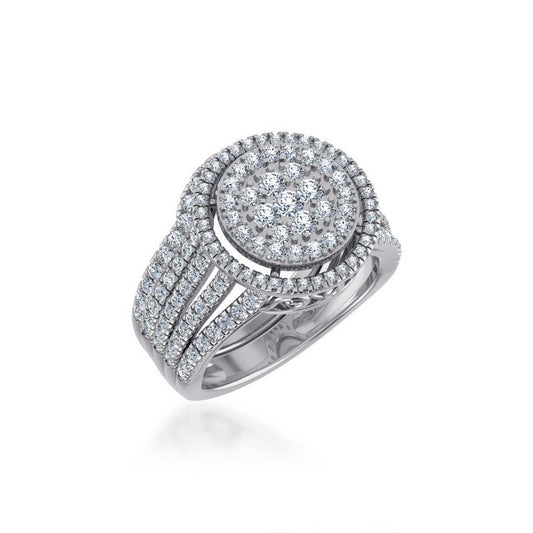 10K White Gold Round Diamond Halo Big Bridal Cluster Ring 1-5/8 Cttw