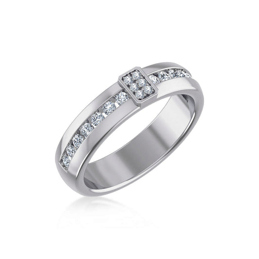 14K White Gold Round Diamond Prong Set Designer Couple Band 3/8 Cttw