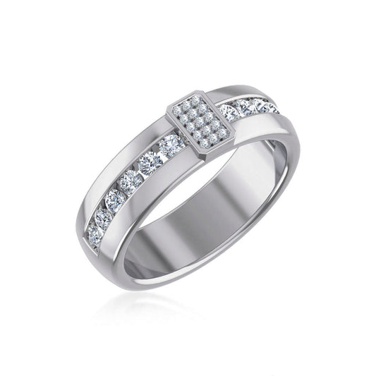 14K White Gold Round Diamond Prong Set Designer Couple Band 7/8 Cttw