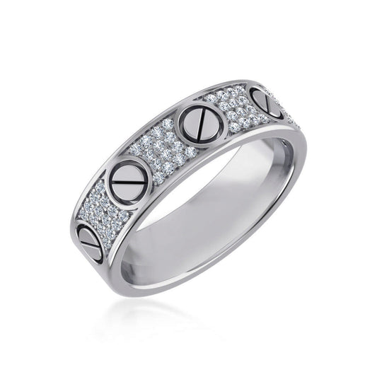 14K White Gold Round Diamond Prong Set Designer Couple Band 3/8 Cttw