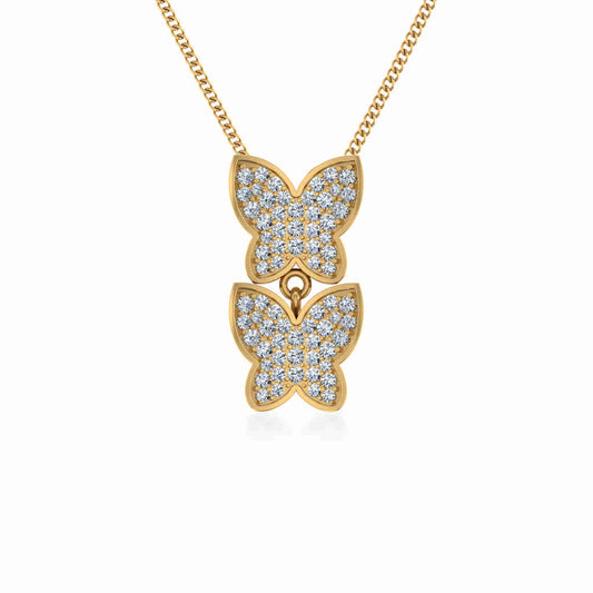 10K Yellow Gold Womens Round Diamond Butterfly Cluster Top Open Pendant 1/4 Cttw