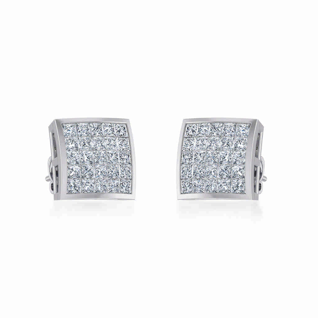 10K White Gold Mens Princess Diamond Square Stud Earrings 3/4 Cttw