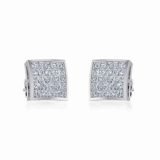 10K White Gold Mens Princess Diamond Square Stud Earrings 3/4 Cttw