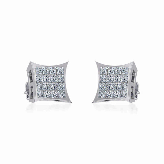 10K White Gold Mens Princess Diamond Square Stud Earrings 1/2 Cttw