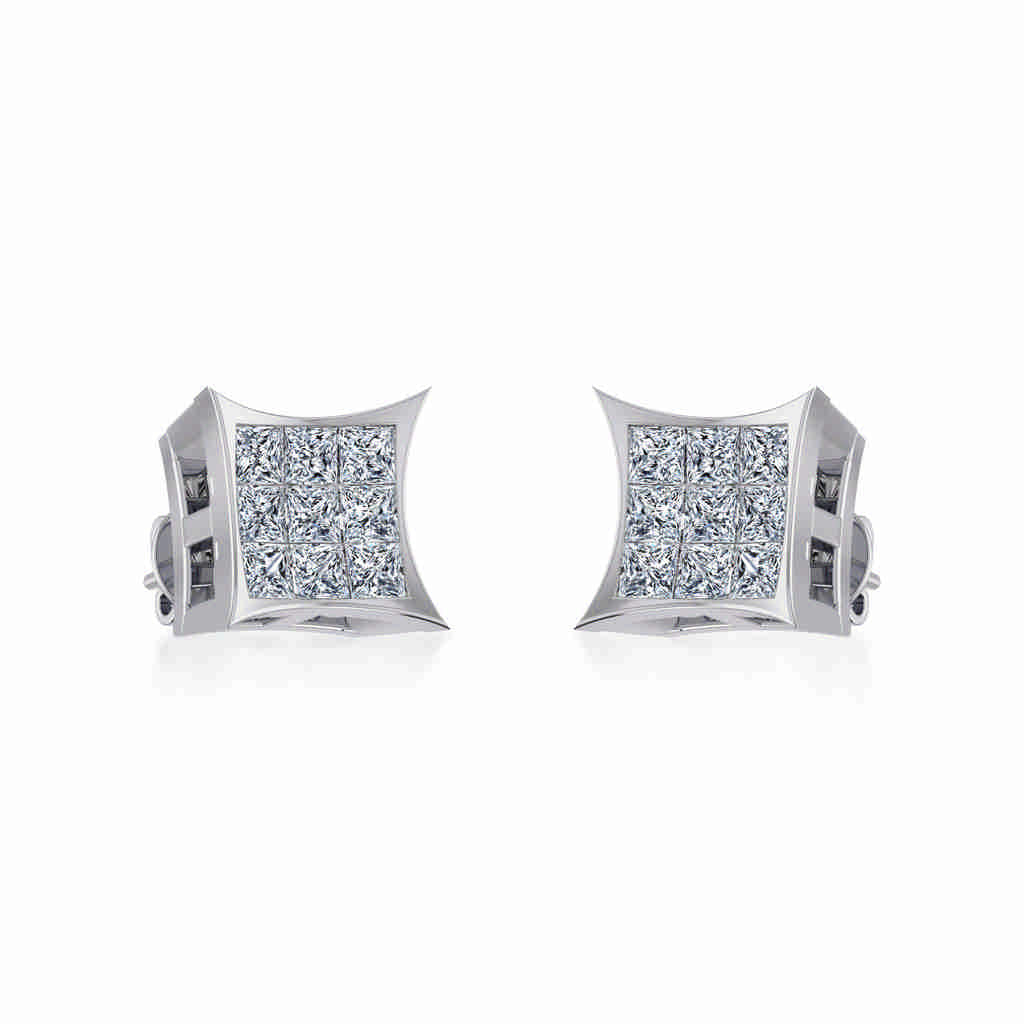 10K White Gold Mens Princess Diamond Square Stud Earrings 1/4 Cttw