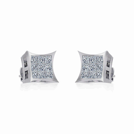10K White Gold Mens Princess Diamond Square Stud Earrings 1/4 Cttw
