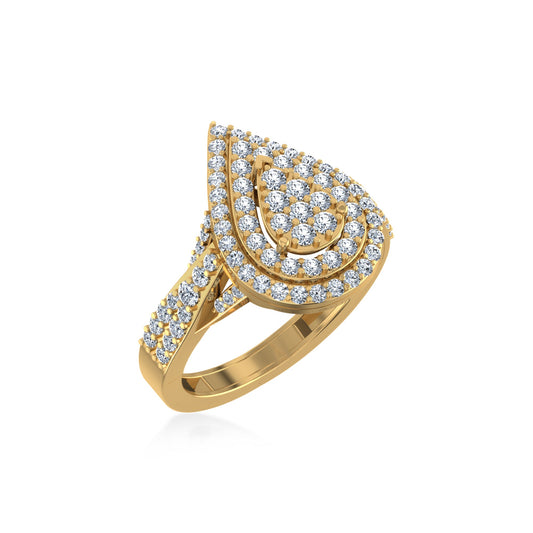 10K Yellow Gold Round Diamond Pear Shape Sz 7 Head Ladies Ring 1 Cttw