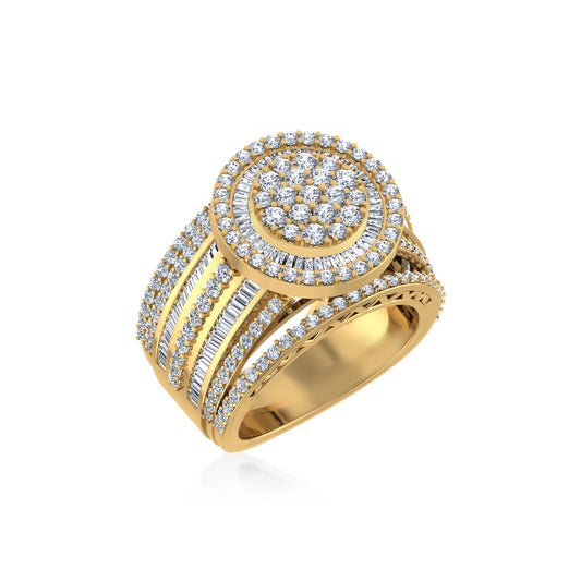 10K Yellow Gold Round Baguette Diamond Designer Sz 7 Head Ladies Ring 2-1/3 Cttw