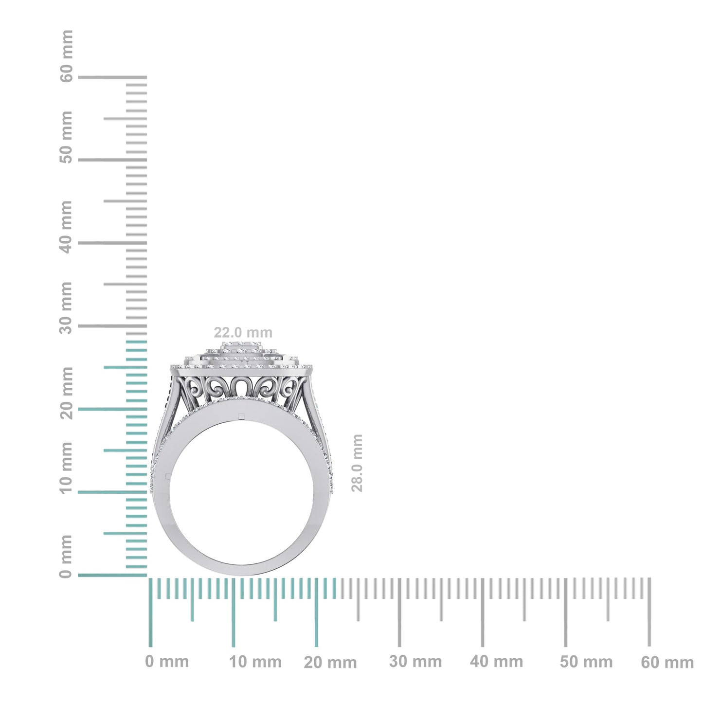 10K White Gold Round Diamond Designer Sz 7 Head Ladies Ring 2-1/3 Cttw