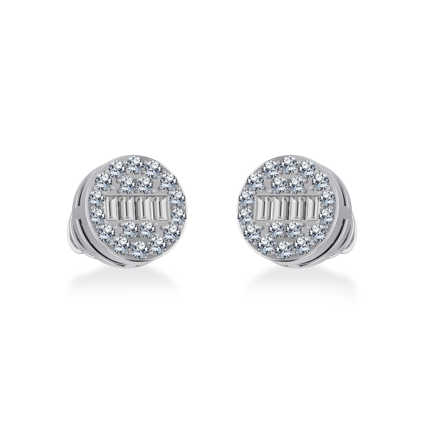 10K White Gold Round Baguette Diamond Cluster Stud Earrings 1/5 Cttw