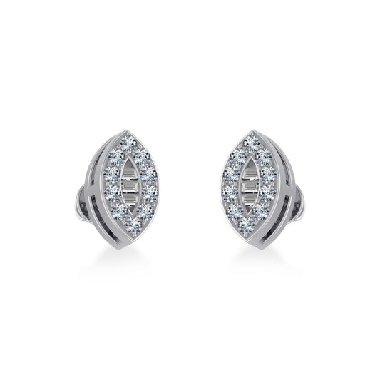 10K White Gold Baguette Diamond Marquise Shape Stud Earring 1/8 Cttw