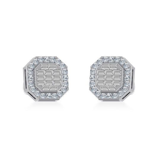 10K White Gold Diamond Designer Stud Earring 1/2 Cttw